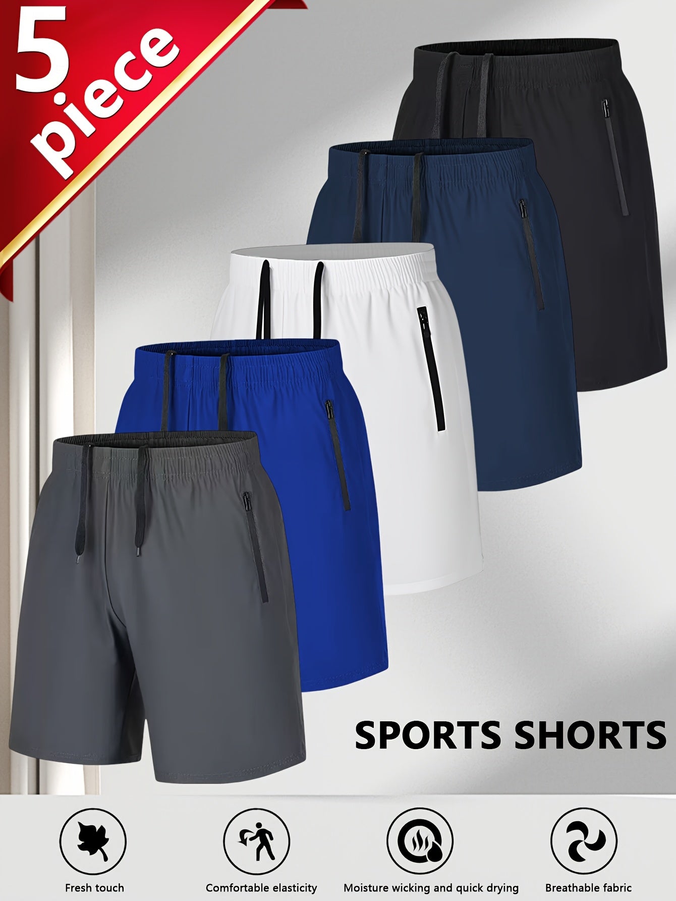 Men's Black Red Blue Gray Navy Polyester Shorts - product view 13