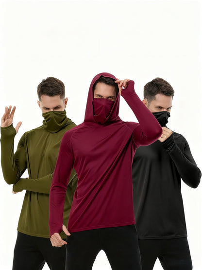 Men's Built-In Mask Hoodies - 3-Pack Quick-Dry Layers