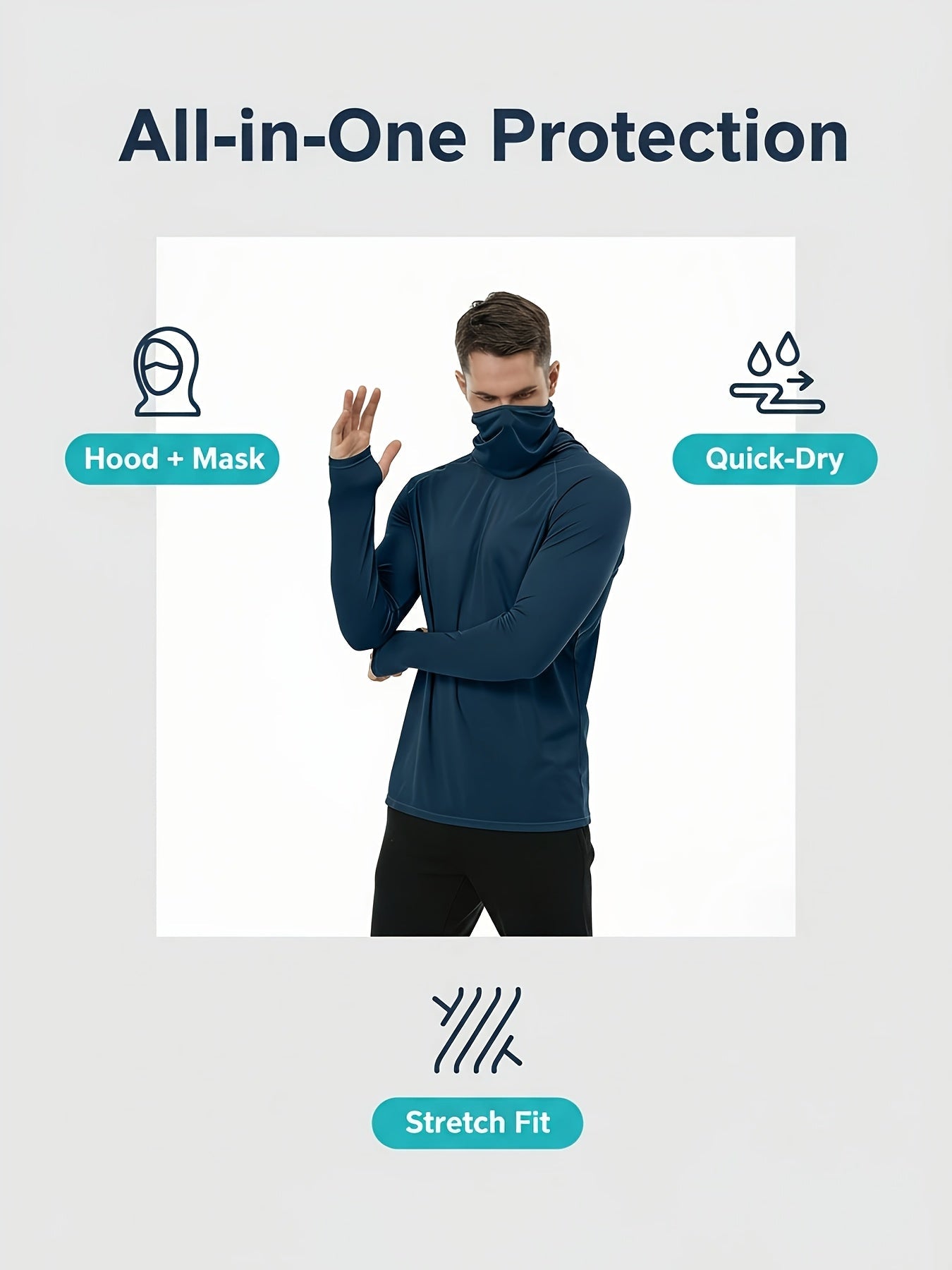 Men's Built-In Mask Hoodies - 3-Pack Quick-Dry Layers