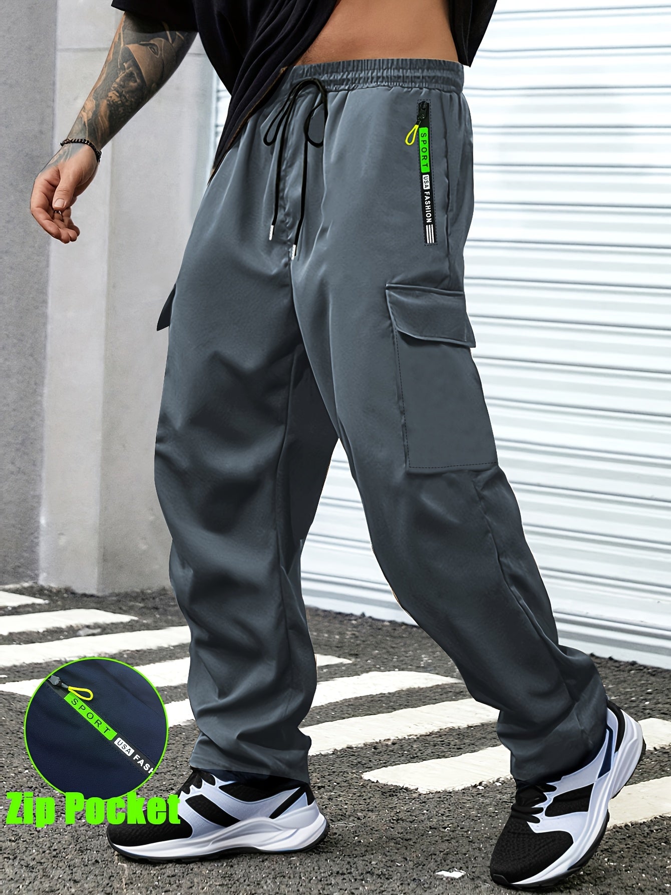 Men's Cargo Pants - Drawstring Waist With Pockets Workwear Style