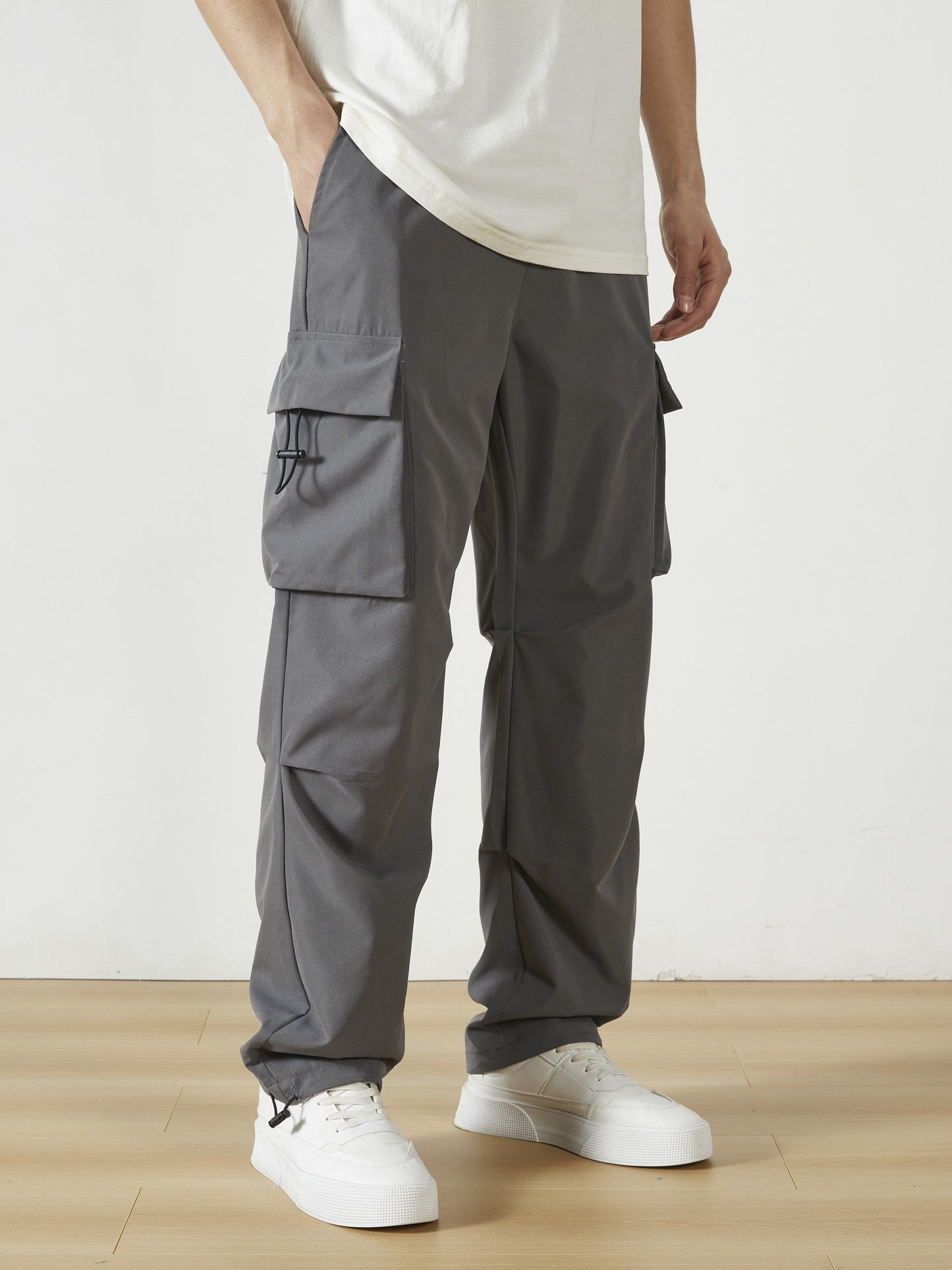 Men's Dark Gray Polyester Cargo Cargo Pants - product view 22