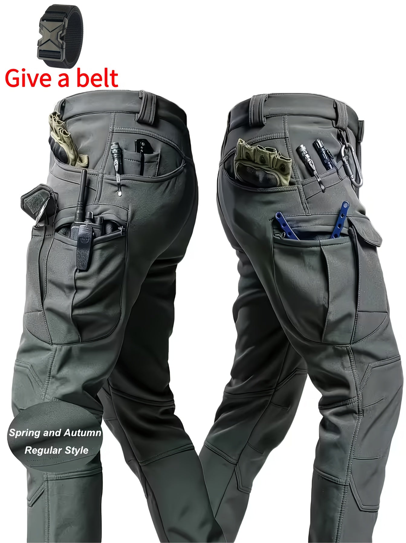 Men's Color B (with belt) Polyester Belted Cargo Cargo Pants - product view 4