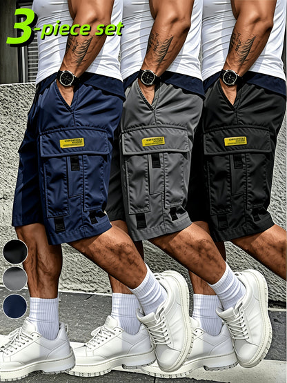 Men's Black Gray Blue Polyester Utility Cargo Shorts - product view 10