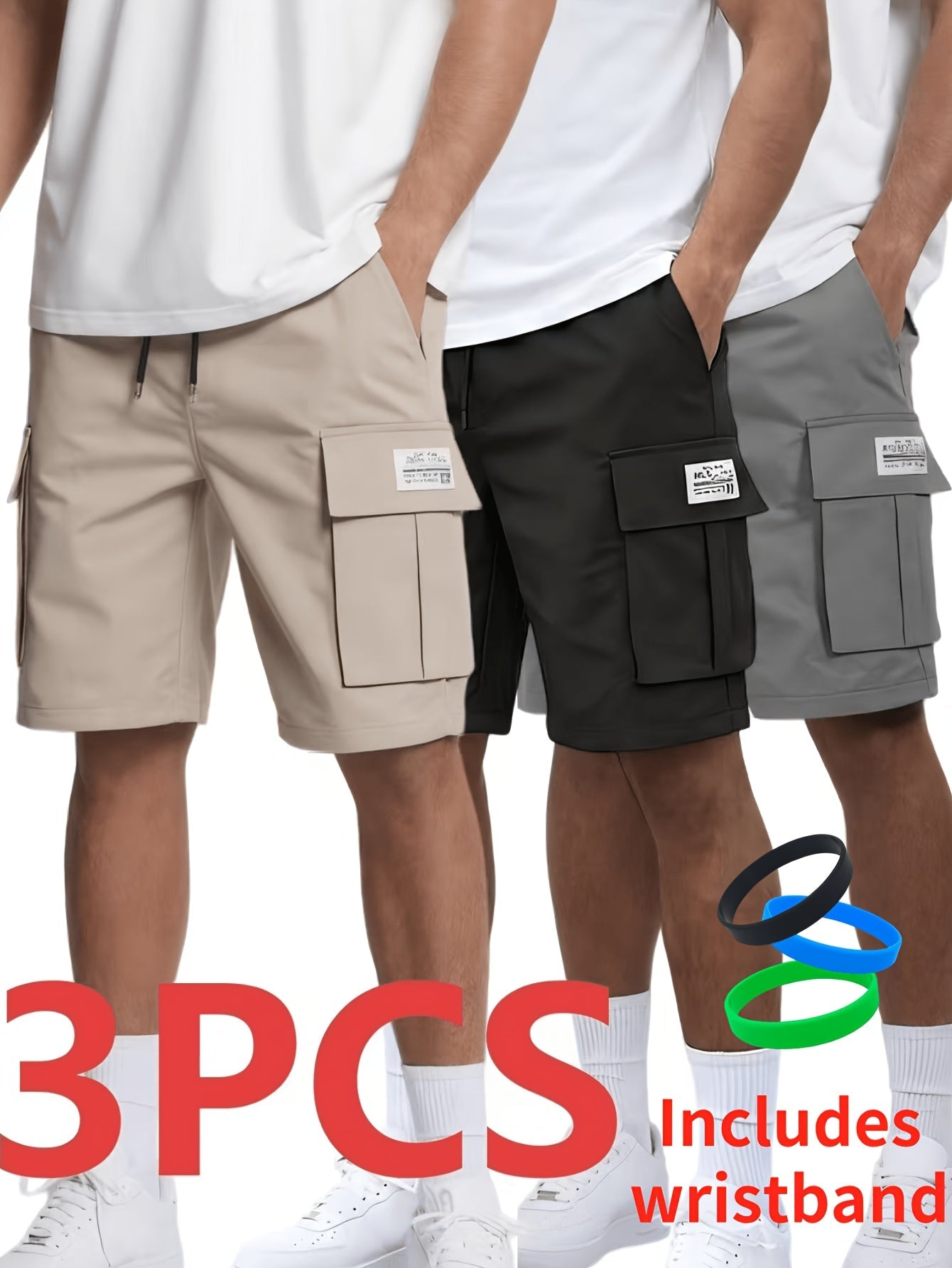 Men's Solid Color Series Polyester Cargo Shorts - product view 26