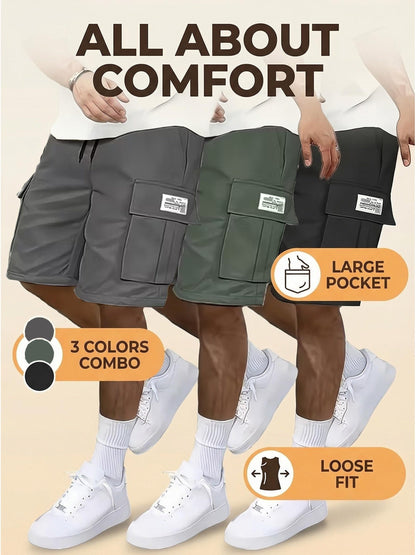 Men's Black+green+gray Polyester Cargo Shorts - product view 6