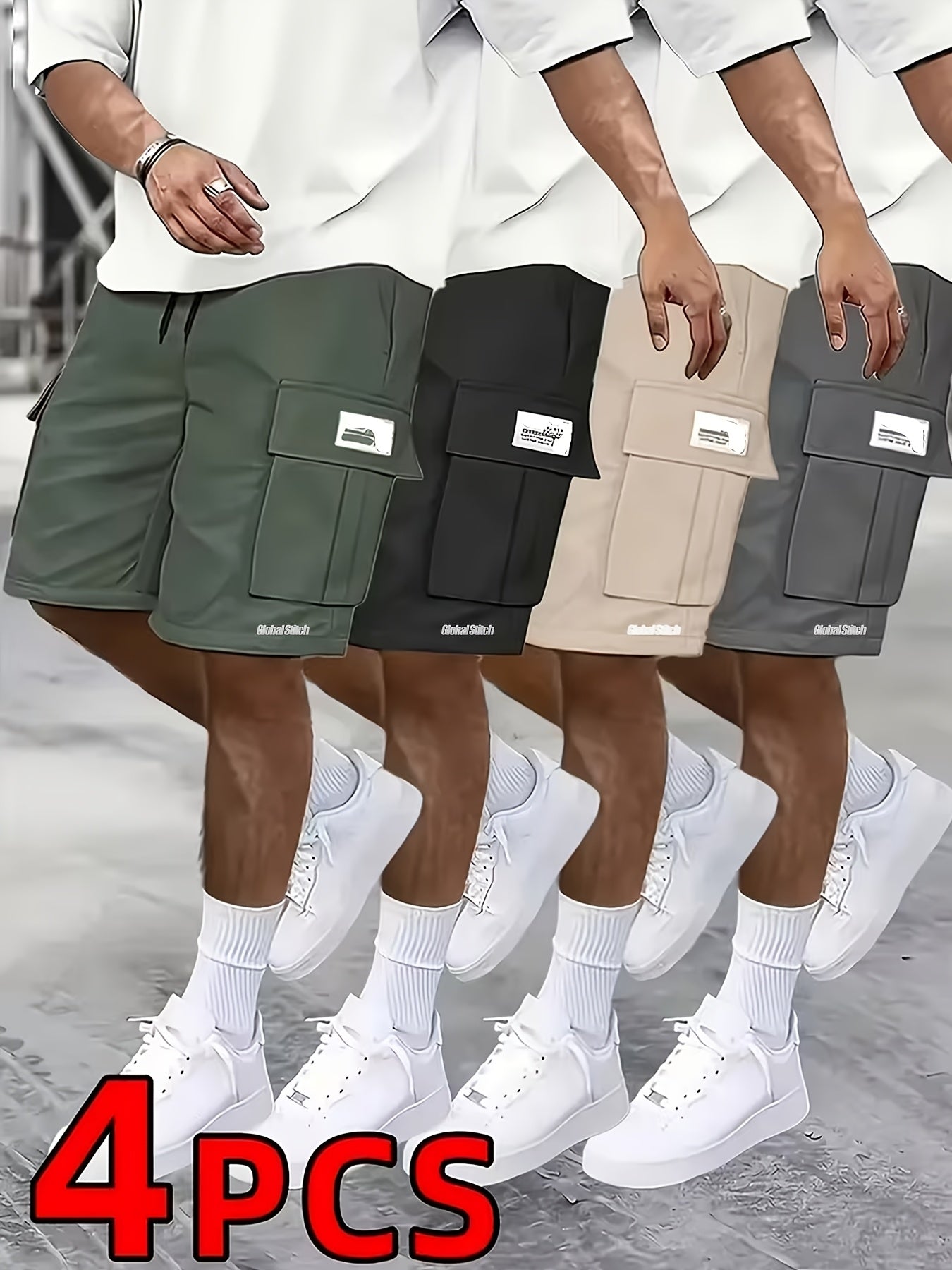 Men's Gray + Khaki + Green + Black Polyester Cargo Cargo Pants - product view 6