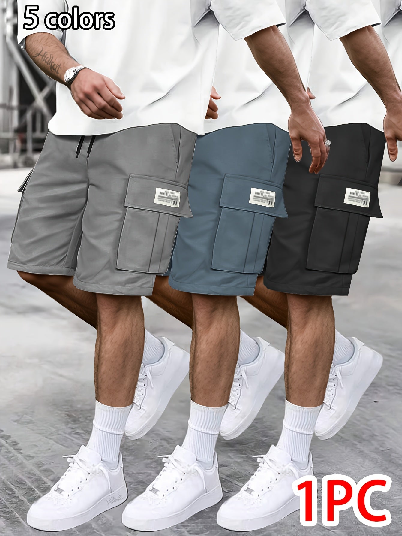 Men's Grey Polyester Cargo Shorts - product view 24