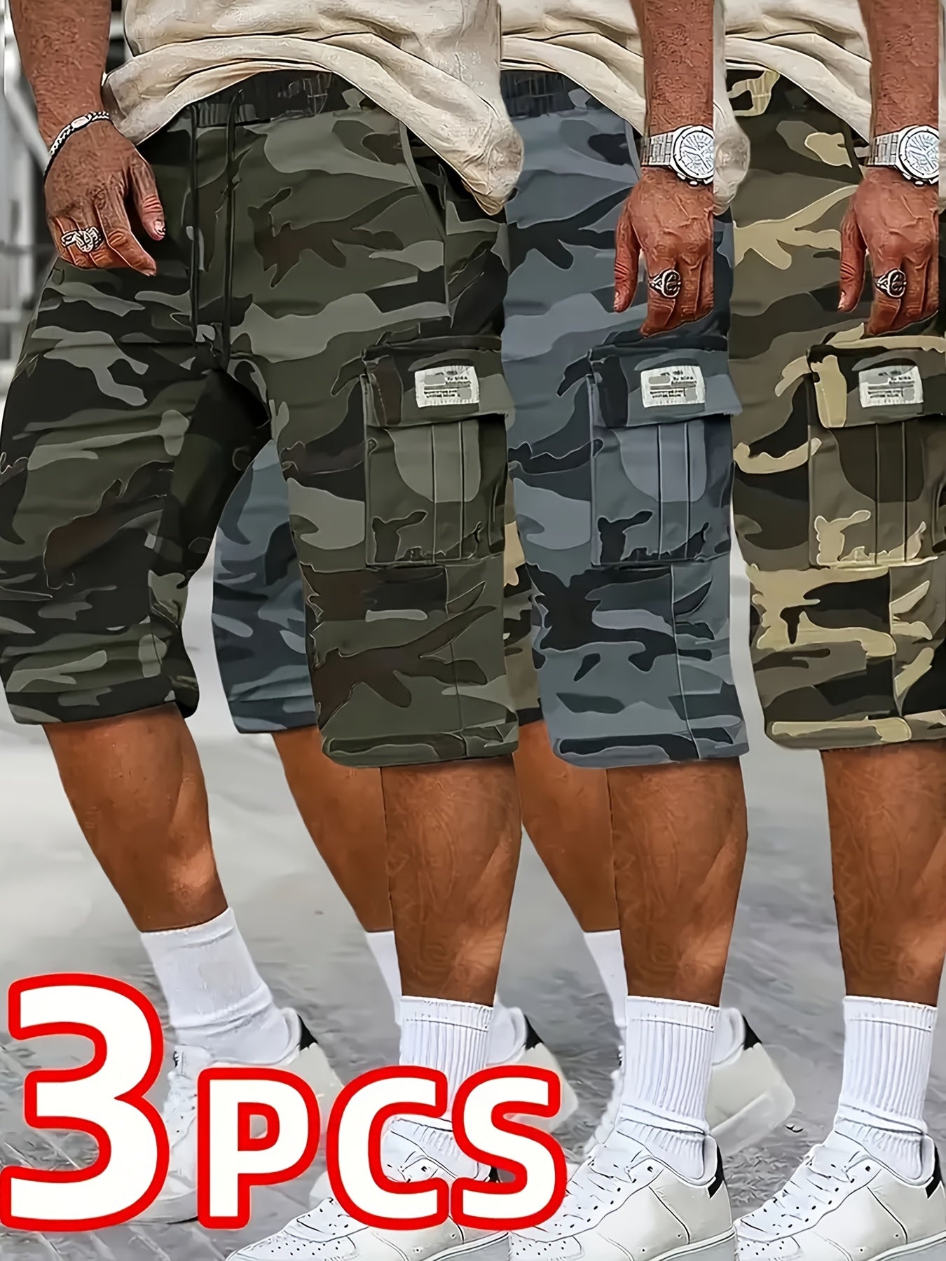 Men's Khaki Gray Black Polyester Cargo Shorts - product view 16