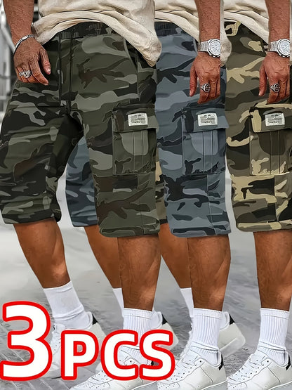 Men's Khaki Gray Black Polyester Cargo Shorts - product view 16