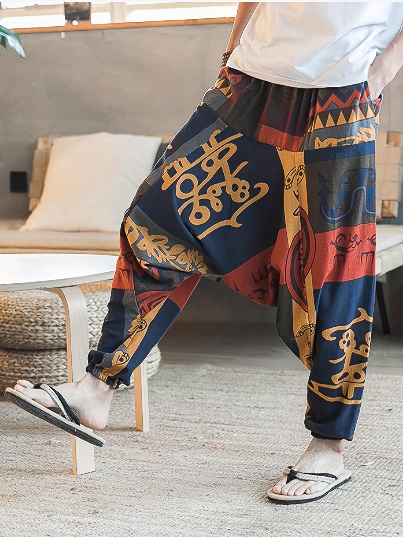 Men's Hieroglyphic Mural Pattern Pants - product view 9