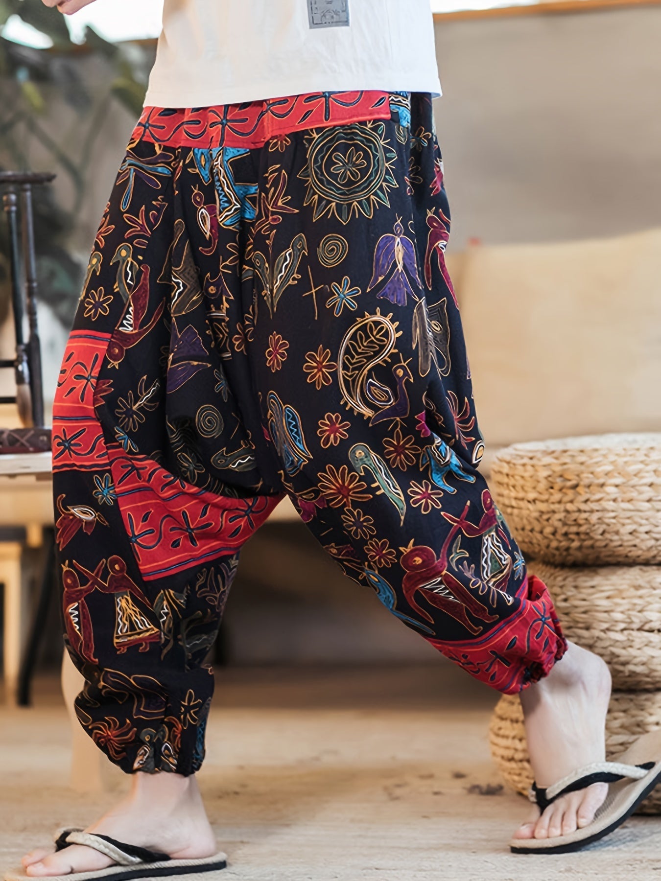 Men's Hieroglyphic Mural Pattern Pants - product view 17