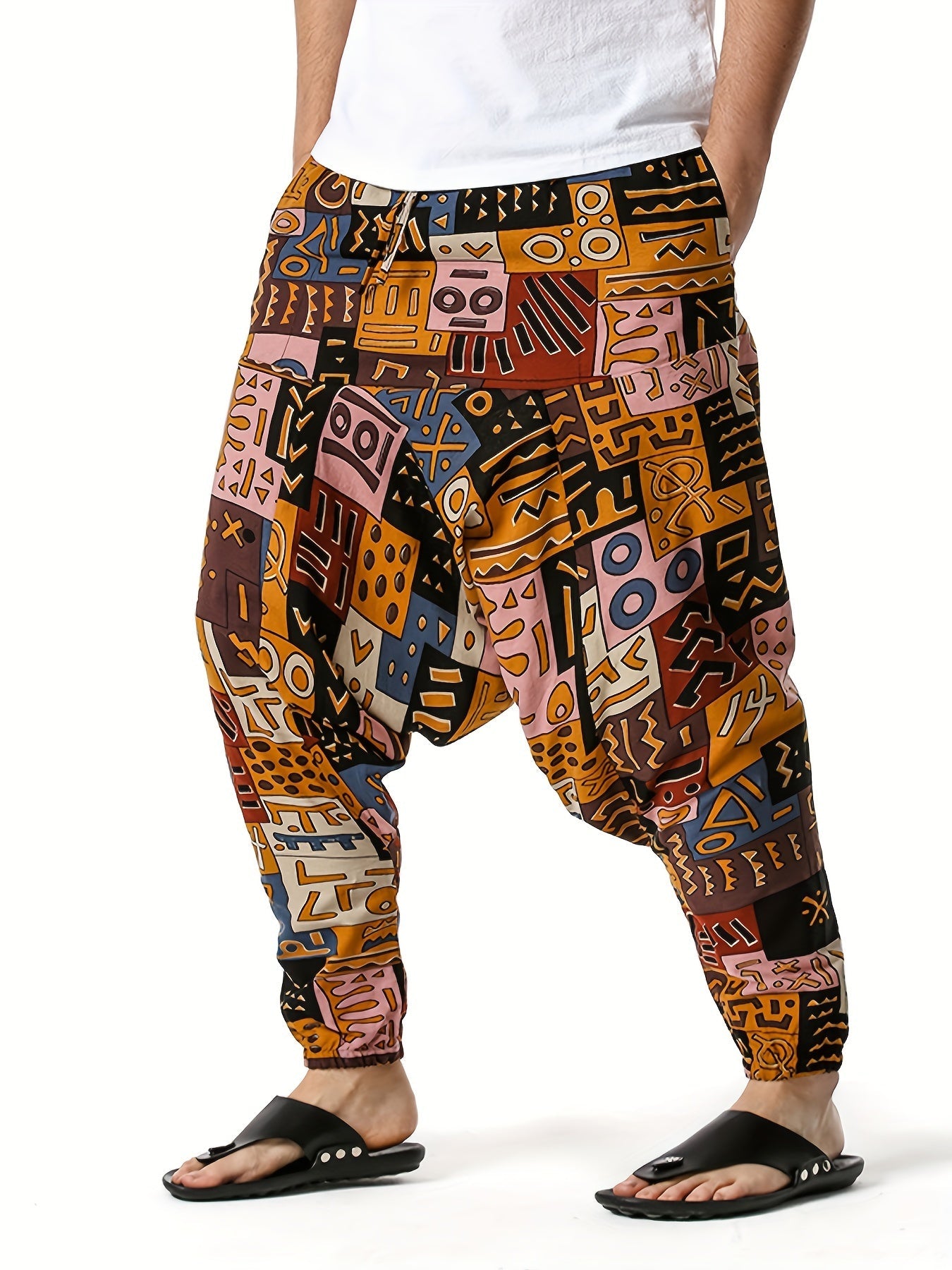 Men's Hieroglyphic Mural Pattern Pants - product view 37