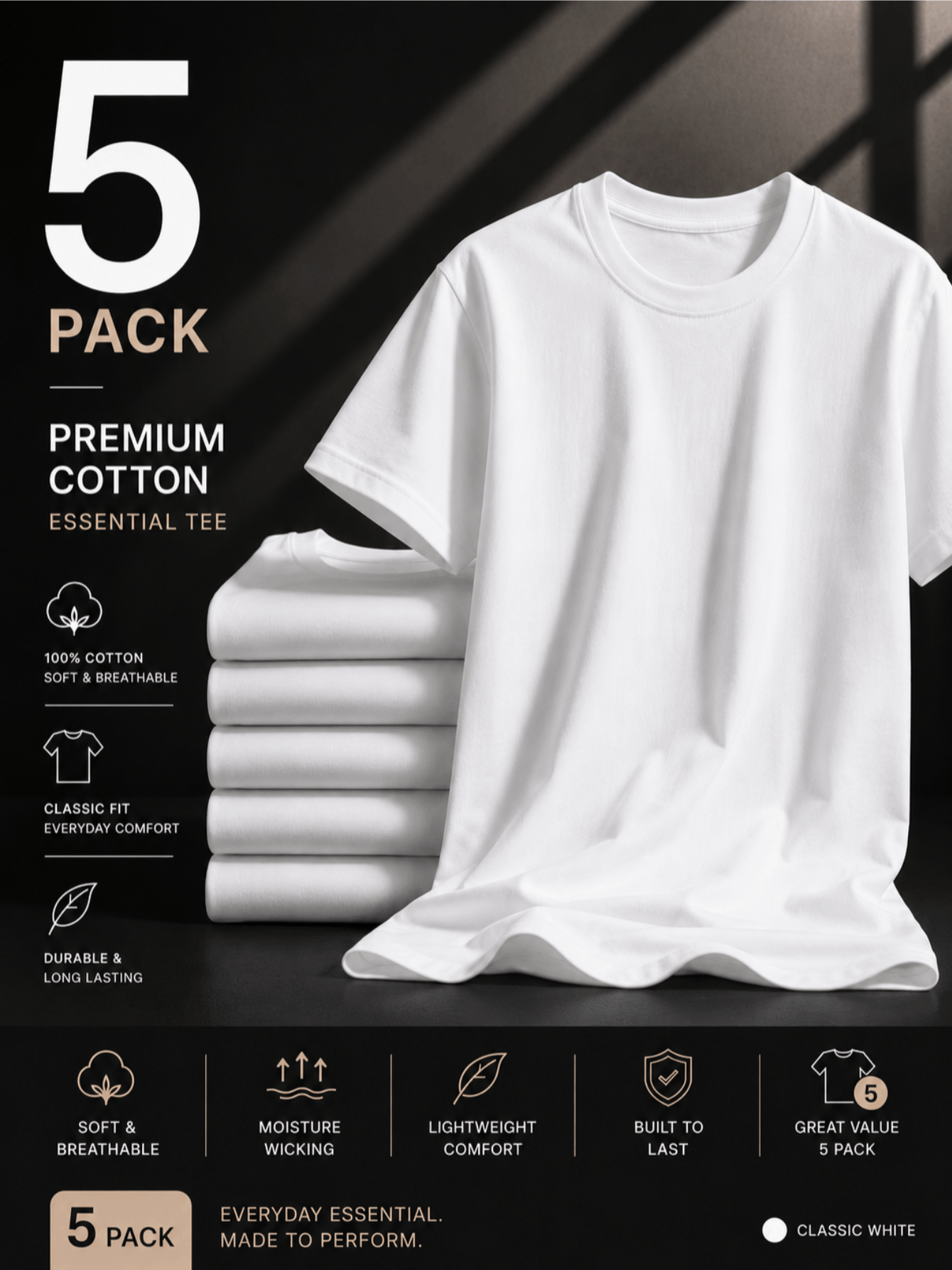 5 Pack Mens Cotton Crew Neck Regular T Shirts Bulk Short Sleeve Lightweight Tees - product view 1