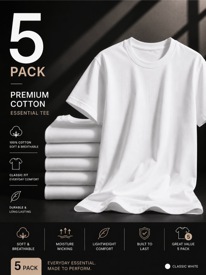 5 Pack Mens Cotton Crew Neck Regular T Shirts Bulk Short Sleeve Lightweight Tees - product view 1