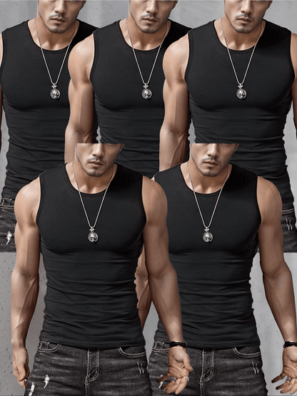 5pcs Men's Cotton Tank Tops Black White Sleeveless Fitness Undershirts Comfortable - product view 3