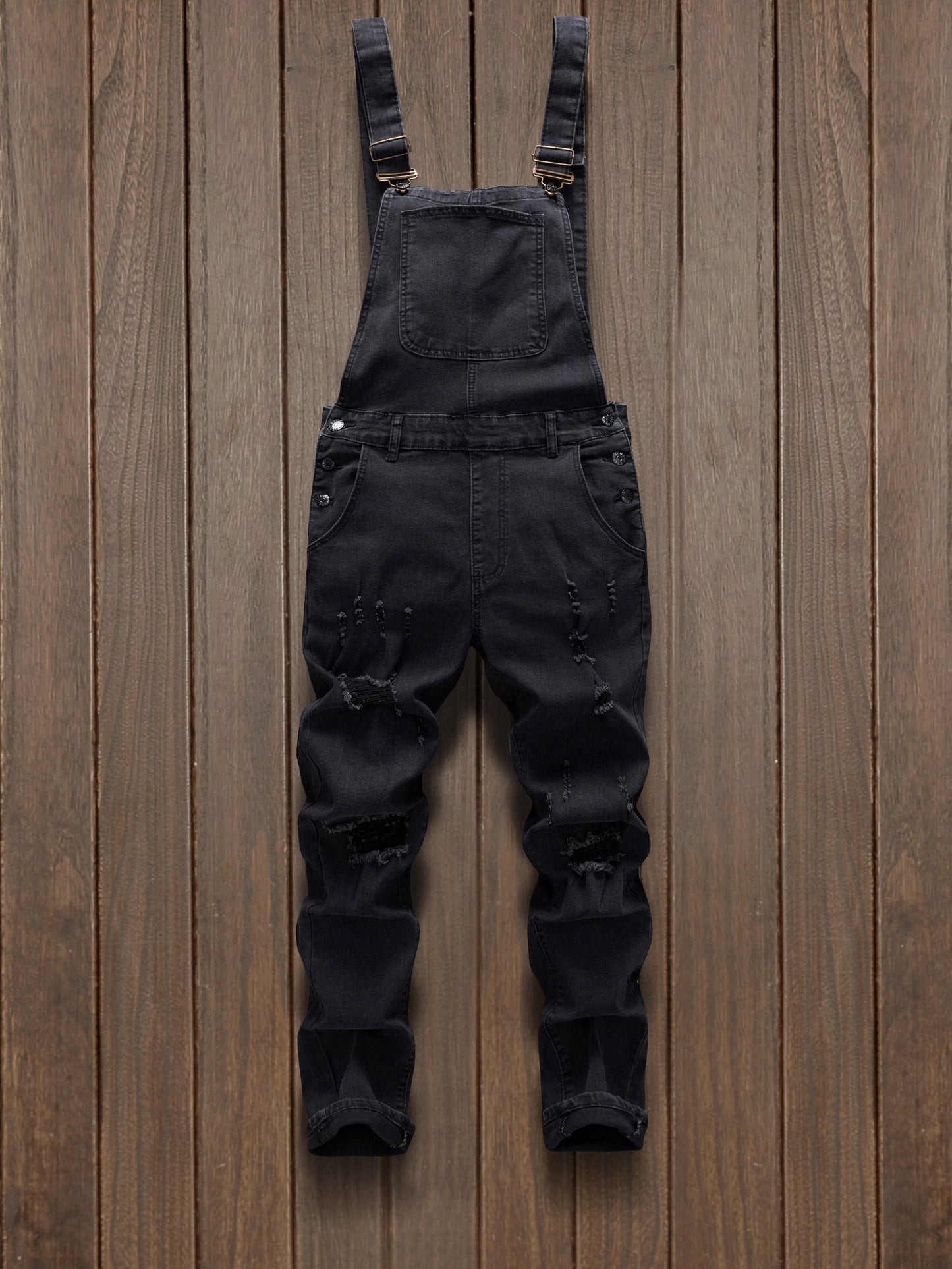 Stylish And Modern Men'S Denim Overalls with Multiple Pockets And Distressed for - product view 3