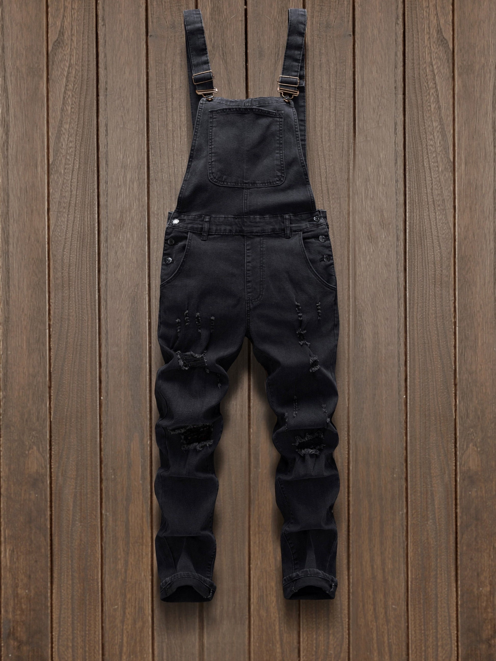 Stylish And Modern Men'S Denim Overalls with Multiple Pockets And Distressed for - product view 3