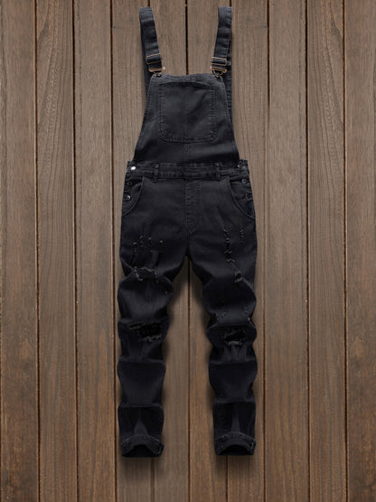 Stylish And Modern Men'S Denim Overalls with Multiple Pockets And Distressed for - product view 3