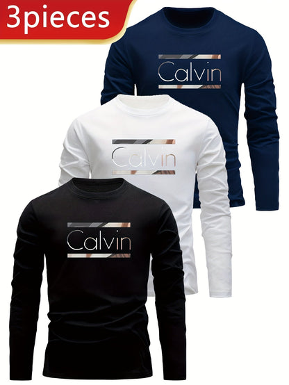 3pcs Men'S Thick Long Sleeve Tees Breathable Sweat Absorbent with Paris Letter - product view 4