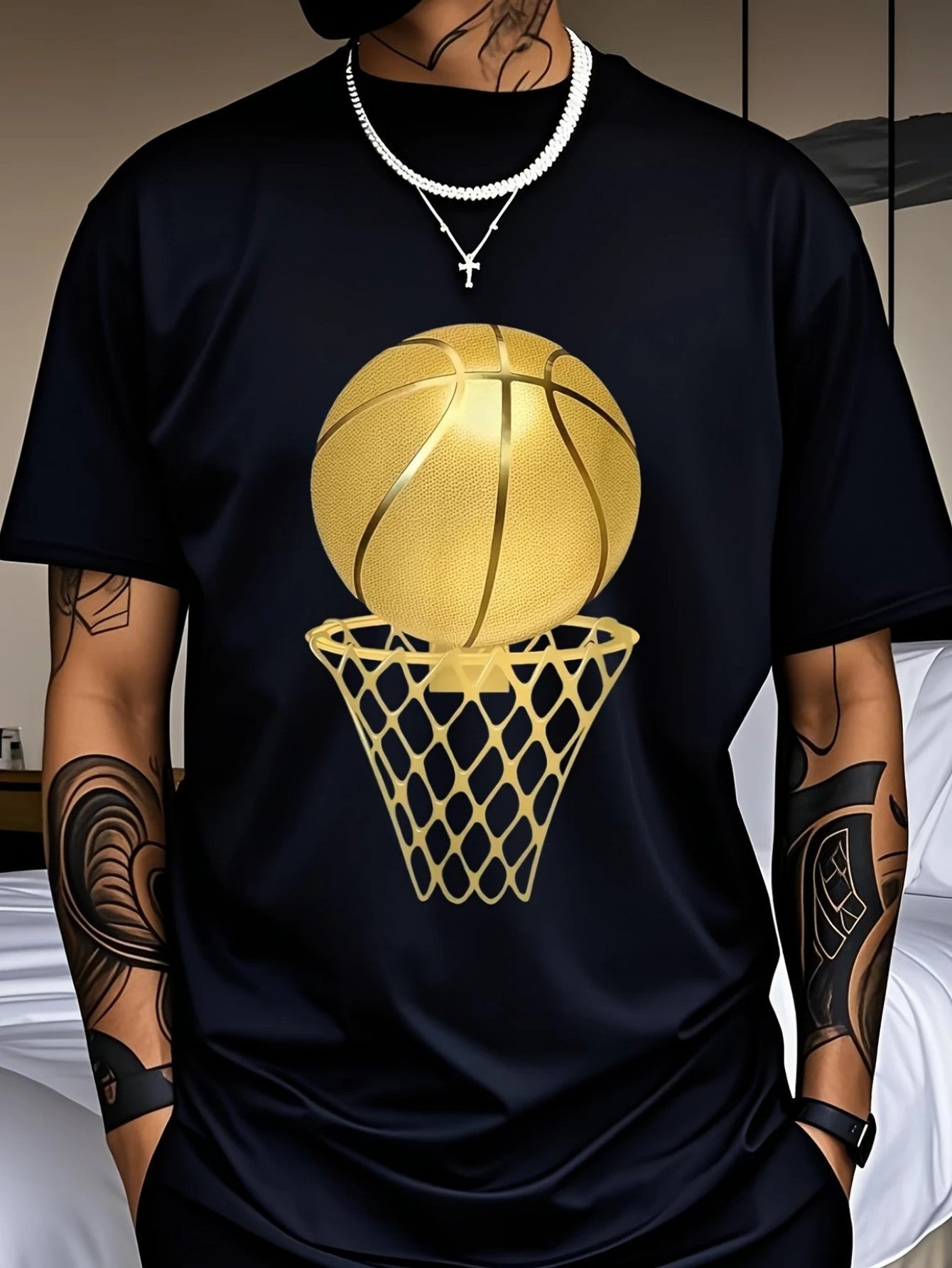 Men's Black Polyester Printed Short-Sleeve T-Shirt - product view 5