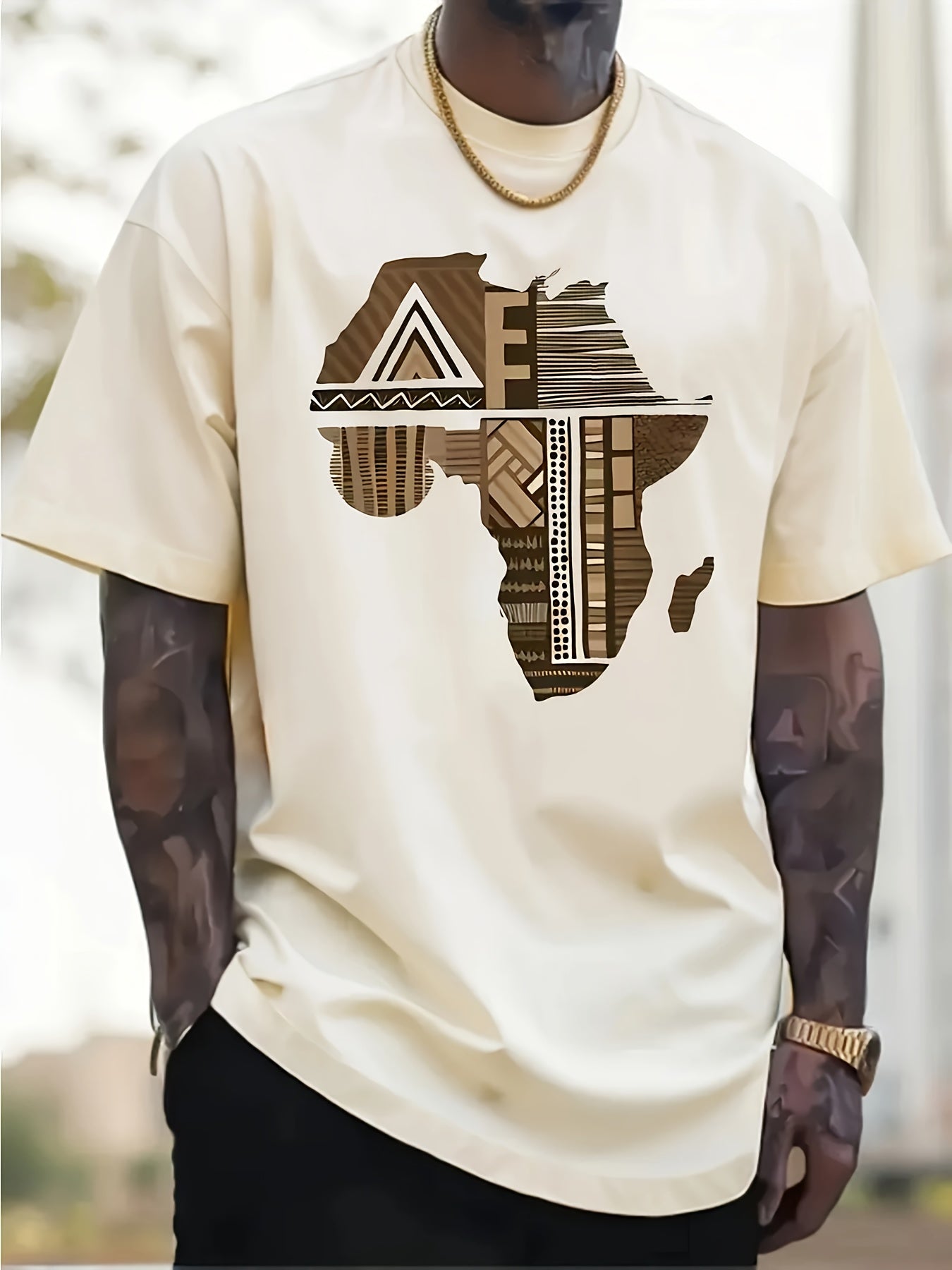 Men's Apricot Knit Printed Short-Sleeve T-Shirt - product view 4