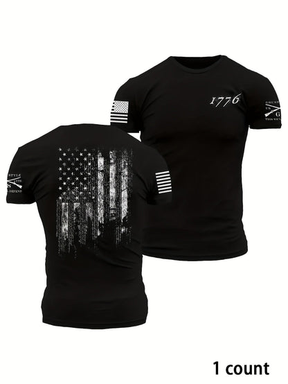 Men's Black Knit Printed Short-Sleeve T-Shirt - product view 3