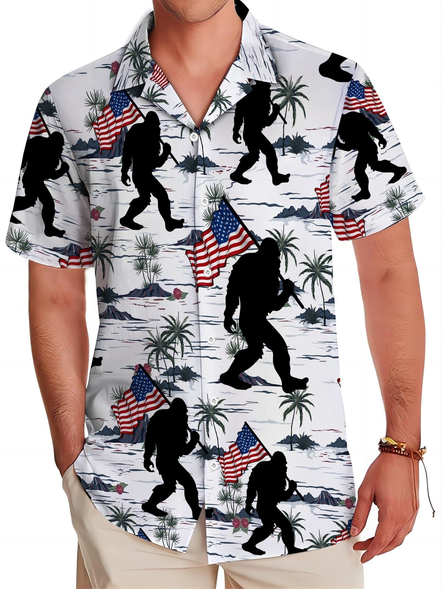 Men's Hawaiian Shirt – All-over orangutan flag print – view 4