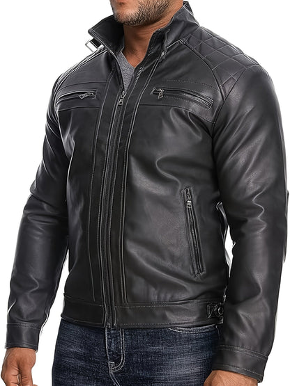 Men's Yellowish-brown Faux Leather Jacket - product view 14