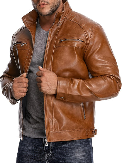 Men's Yellowish-brown Faux Leather Jacket - product view 8