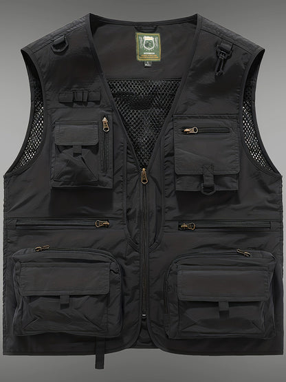 Men's Multi-Pocket Cargo Vest - Zip Front Outdoor Storage