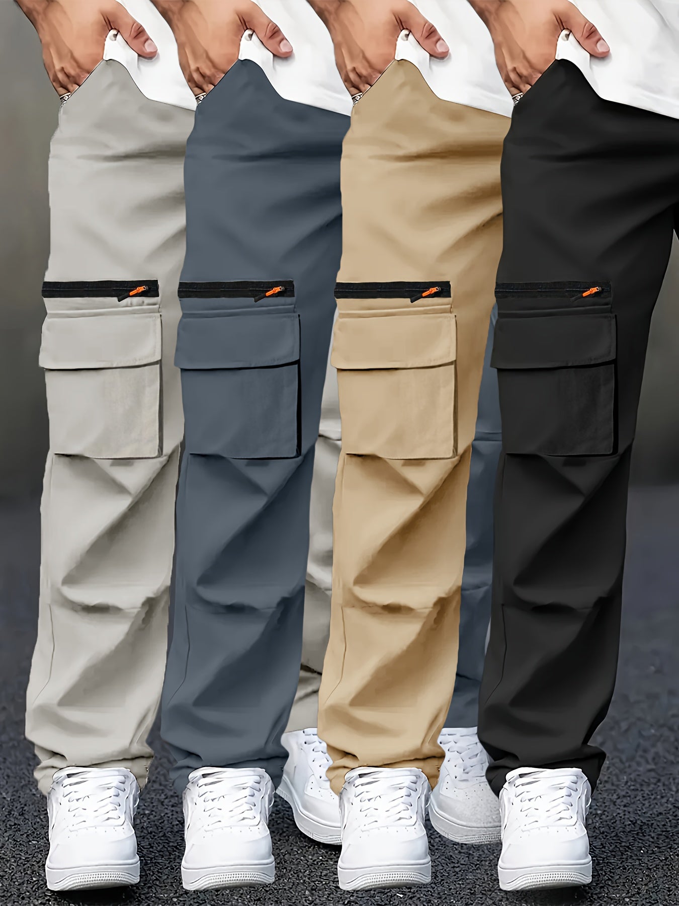 Men's Light gray + dark gray + khaki + black Polyester Pants - product view 7