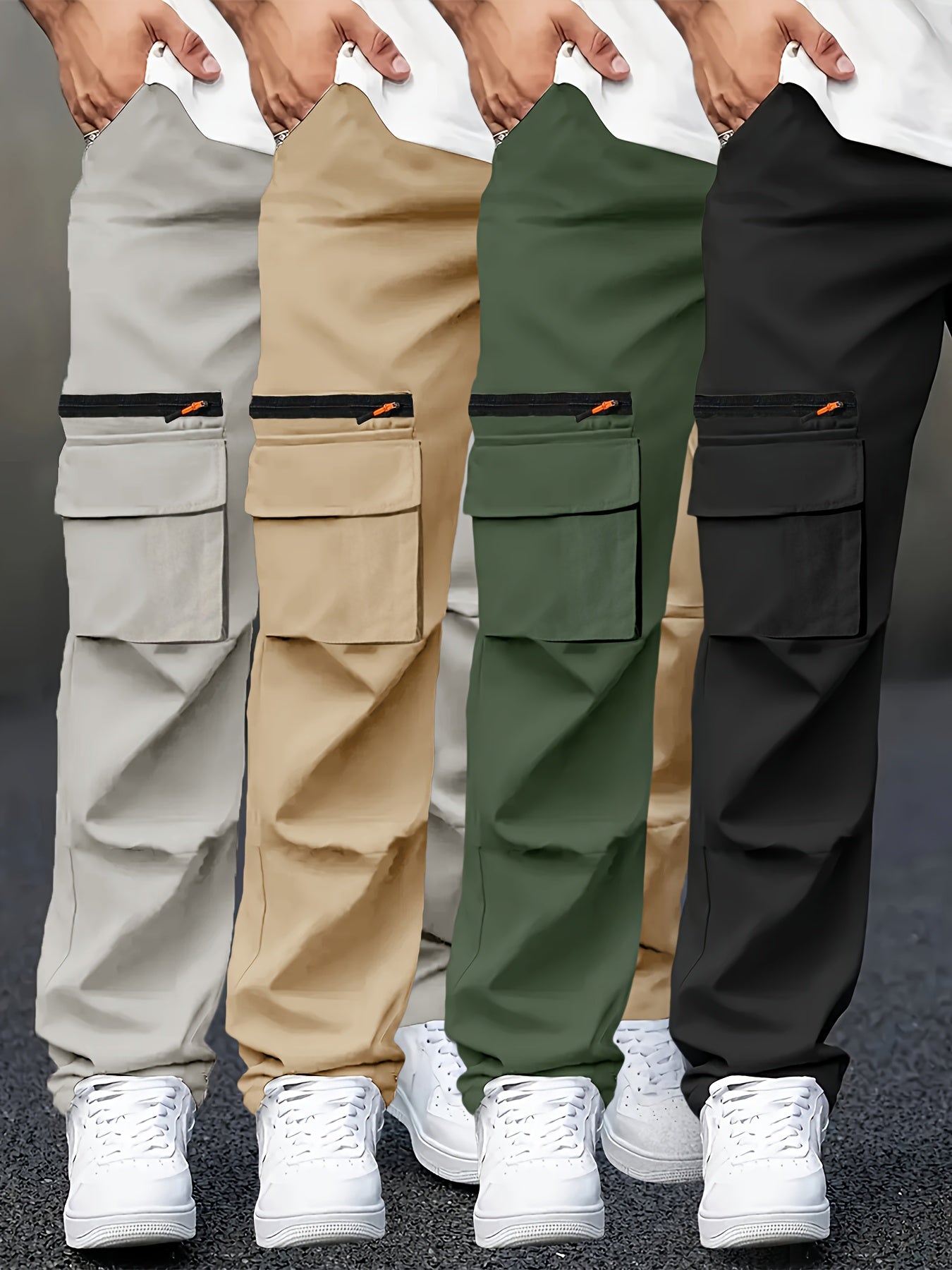 Men's Light gray + dark gray + khaki + black Polyester Pants - product view 19