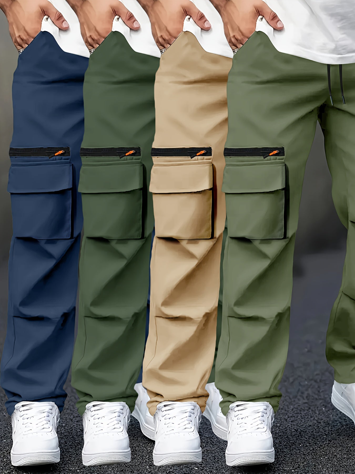 Men's Light gray + dark gray + khaki + black Polyester Pants - product view 25