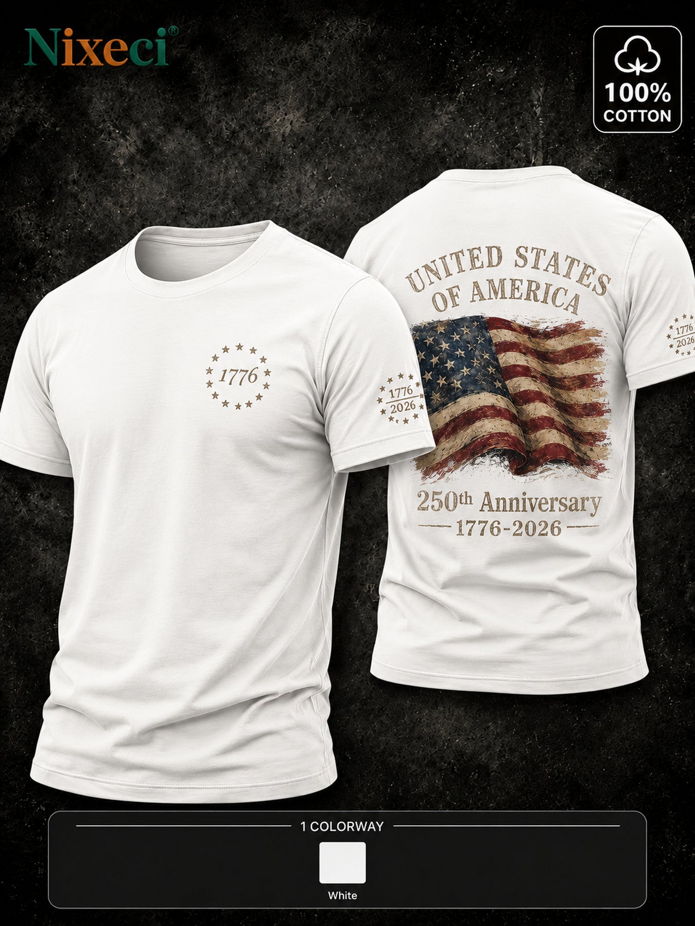 Men's NixeciWhite Cotton Printed Graphic T-Shirt - product view 12