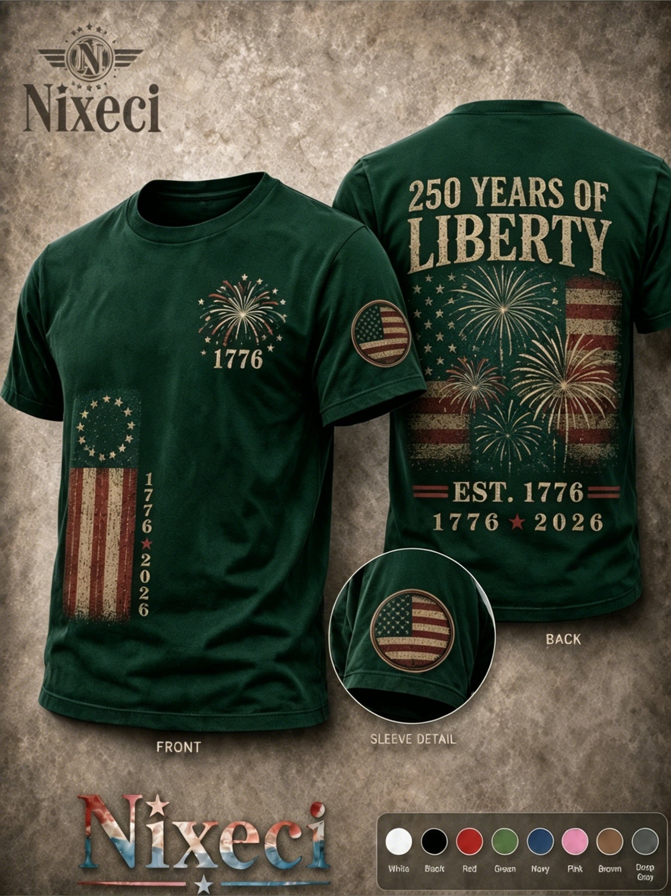 Men's Dark Green Printed Short-Sleeve T-Shirt - product view 12