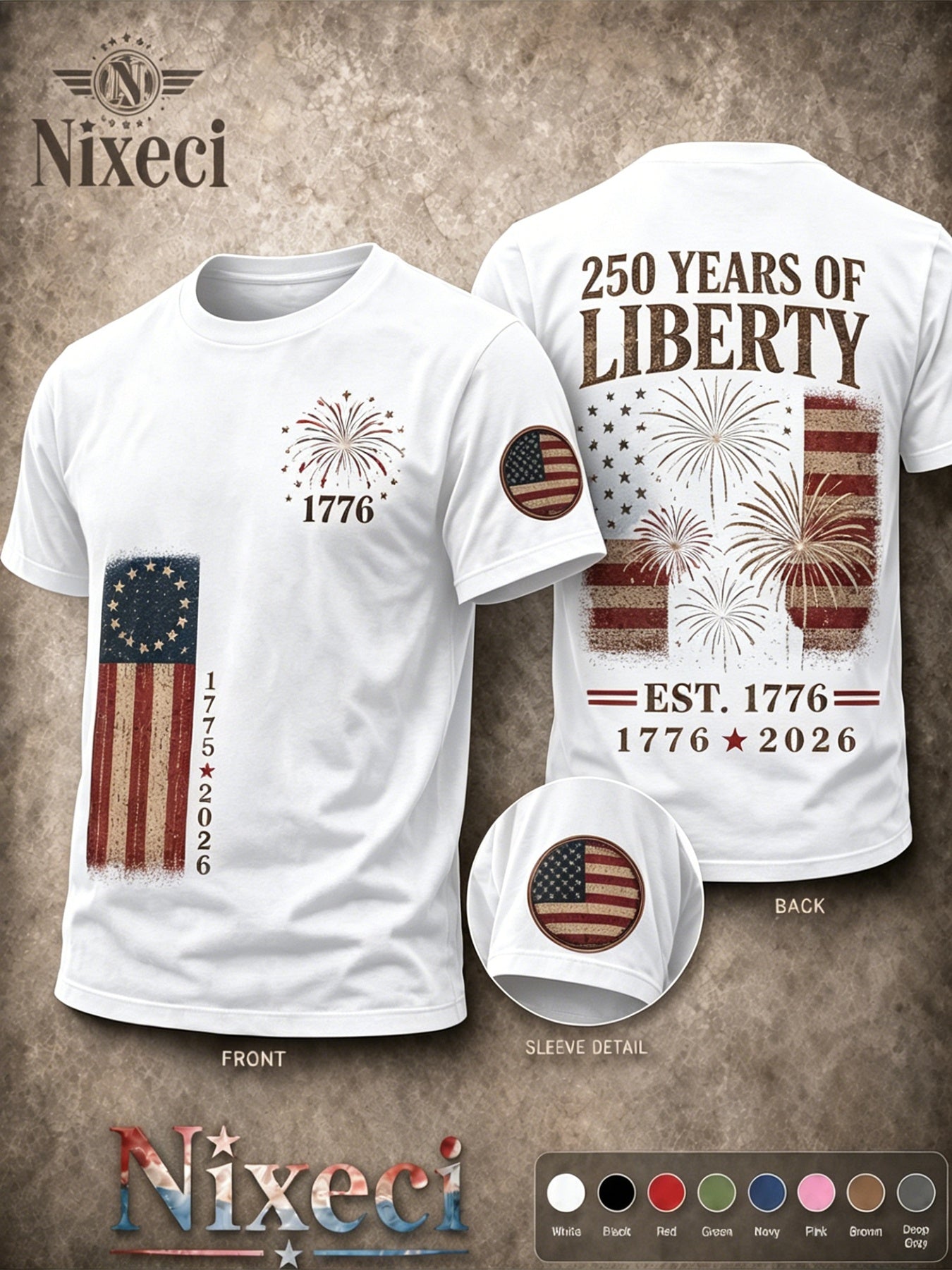 Men's Patriotic T-Shirt - Round Neck Short Sleeve