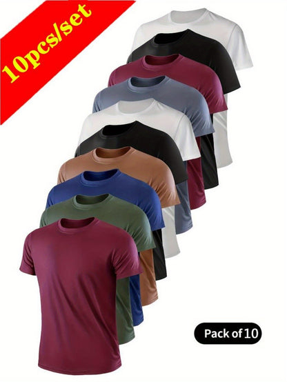 Men's Wine Red Army Green Navy Blue - Khaki Black White Gray Wine Red Black and White Polyester Short-Sleeve T-Shirt - product view 7