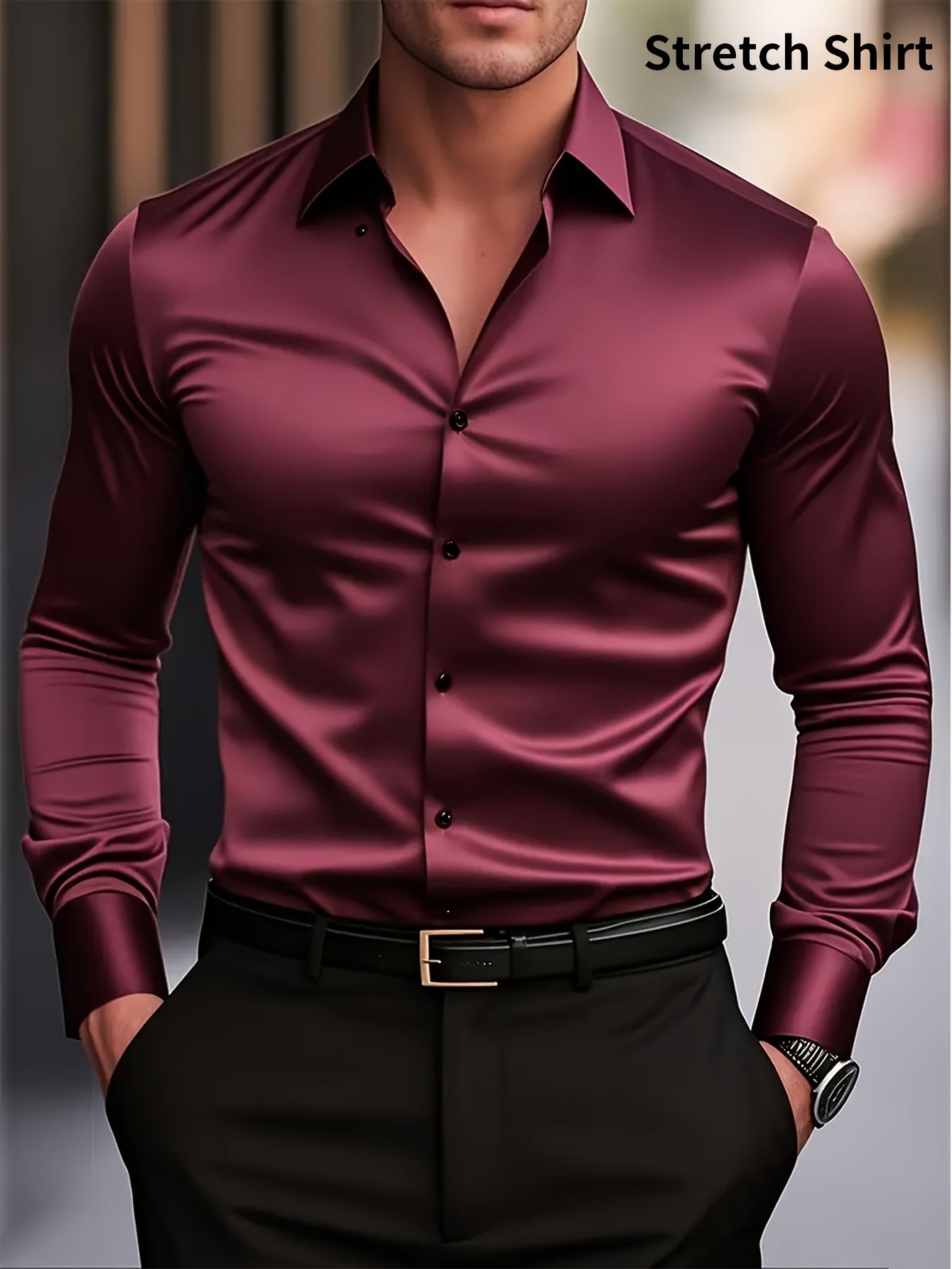 Men's Peacock Blue Polyester Slim-Fit Long-Sleeve Dress - product view 22