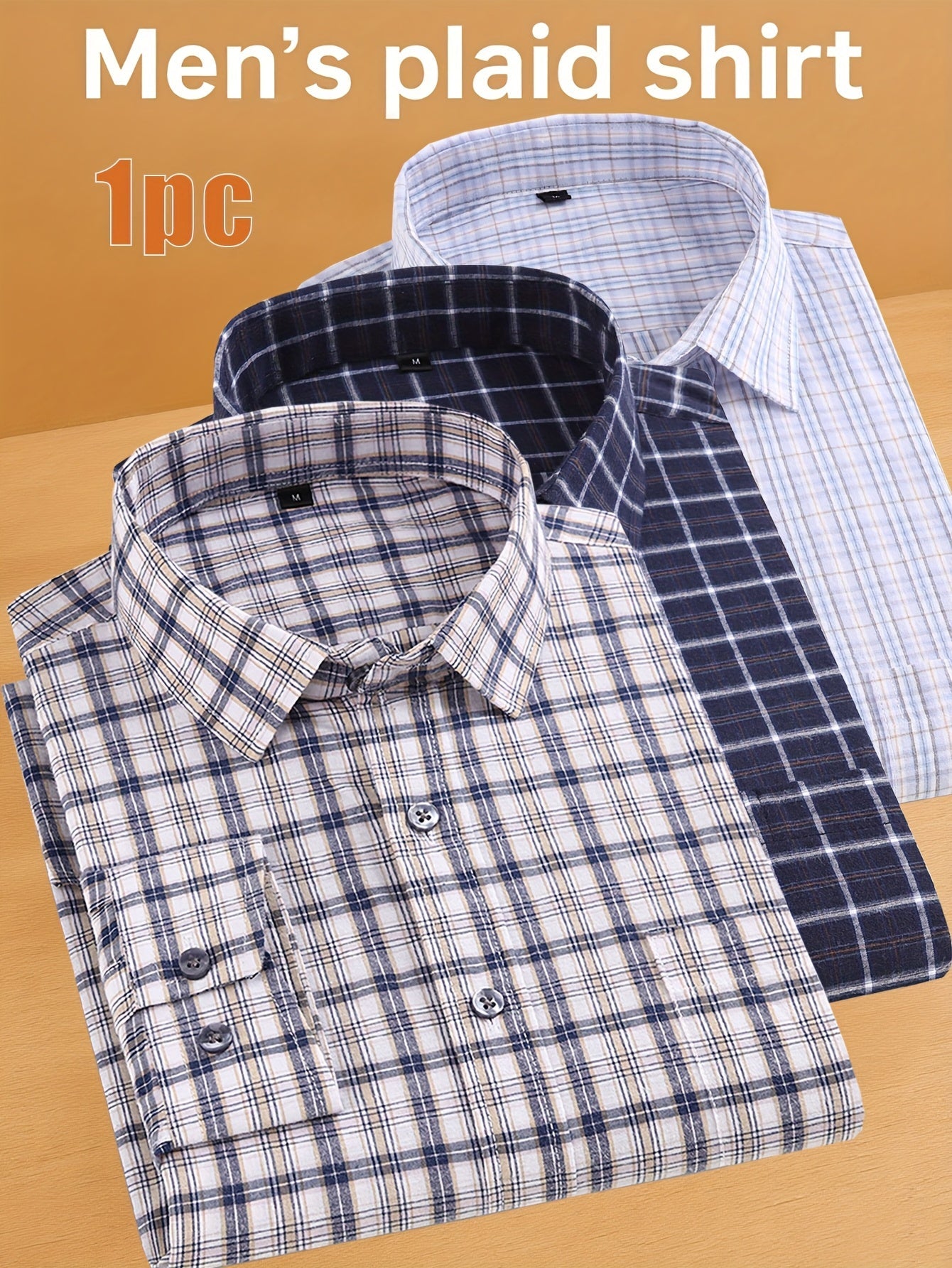 Men's Navy Blue & White Plaid Cotton Long-Sleeve Shirt - product view 12