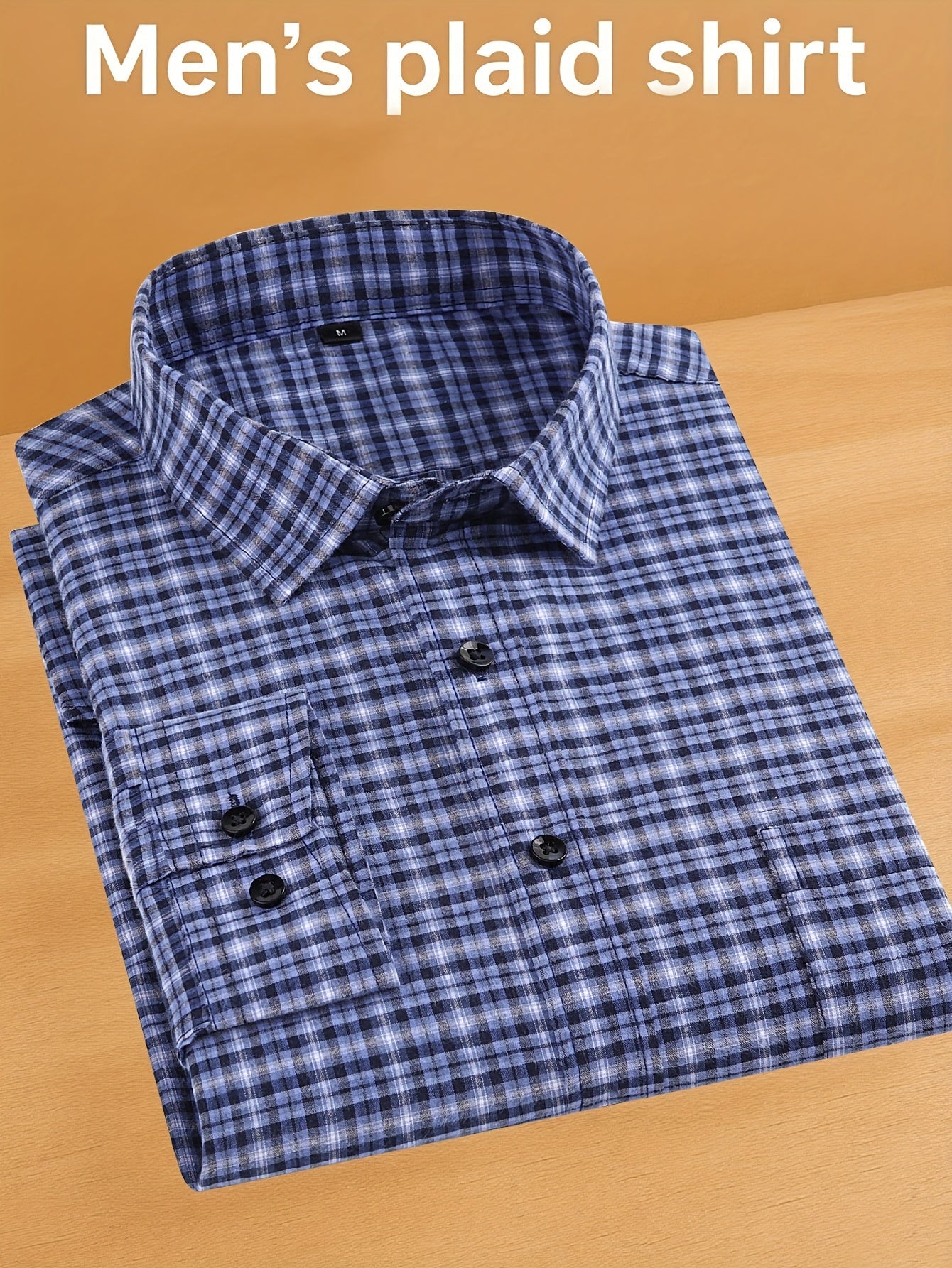 Men's Navy Blue & White Plaid Cotton Long-Sleeve Shirt - product view 39