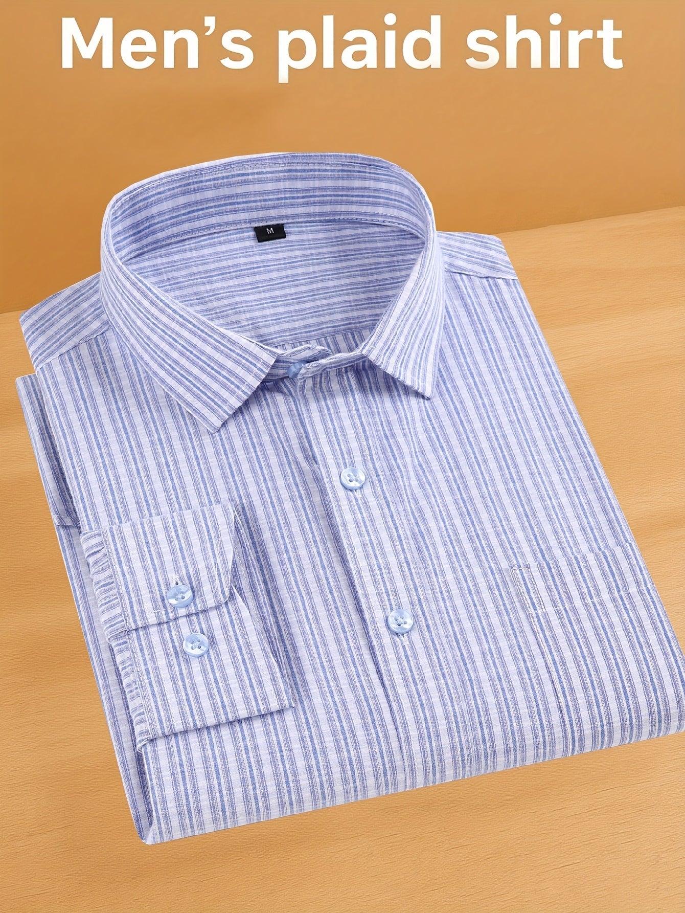 Men's Navy Blue & White Plaid Cotton Long-Sleeve Shirt - product view 38