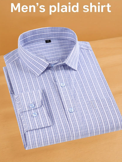 Men's Navy Blue & White Plaid Cotton Long-Sleeve Shirt - product view 38