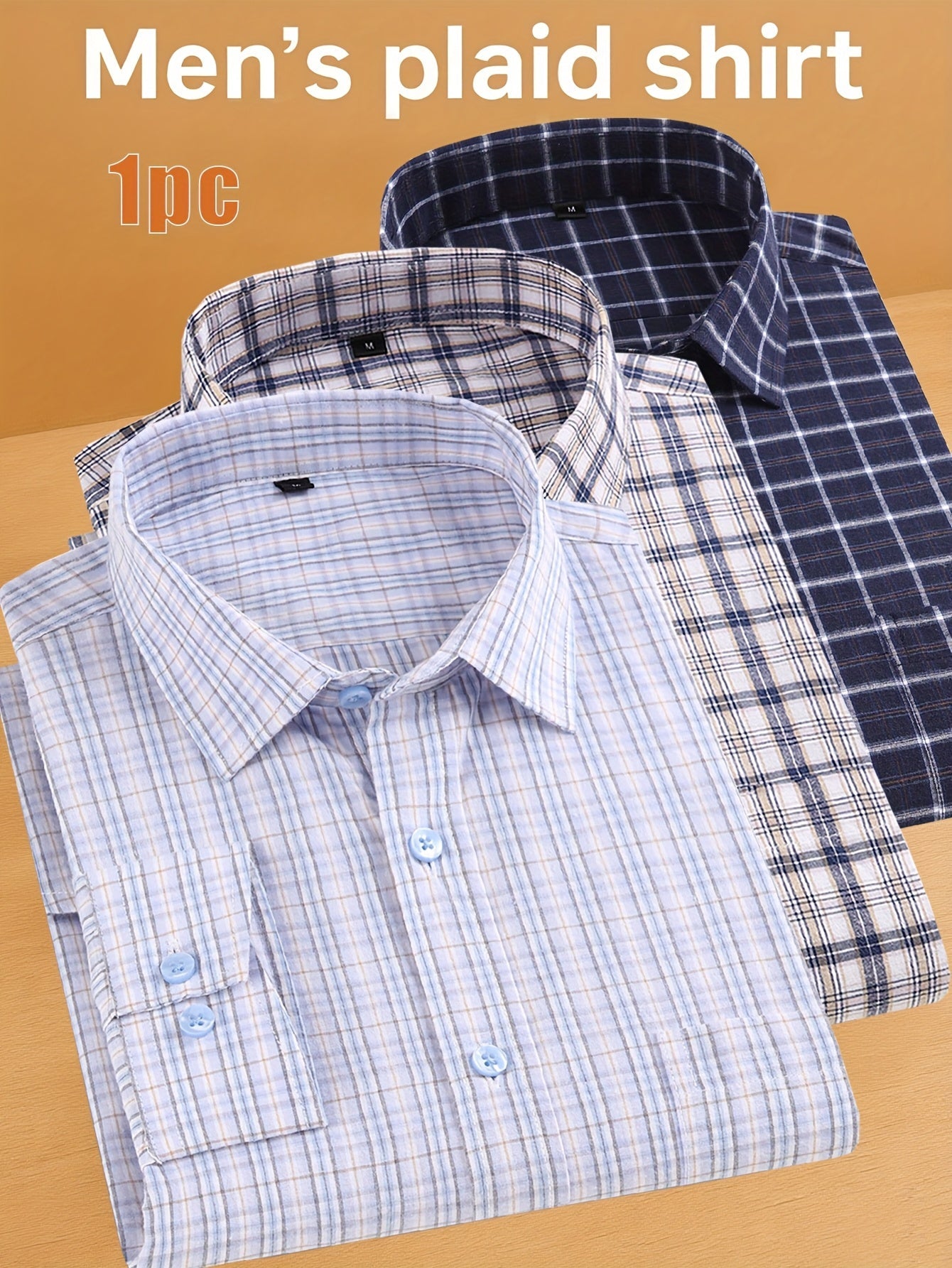 Men's Navy Blue & White Plaid Cotton Long-Sleeve Shirt - product view 18