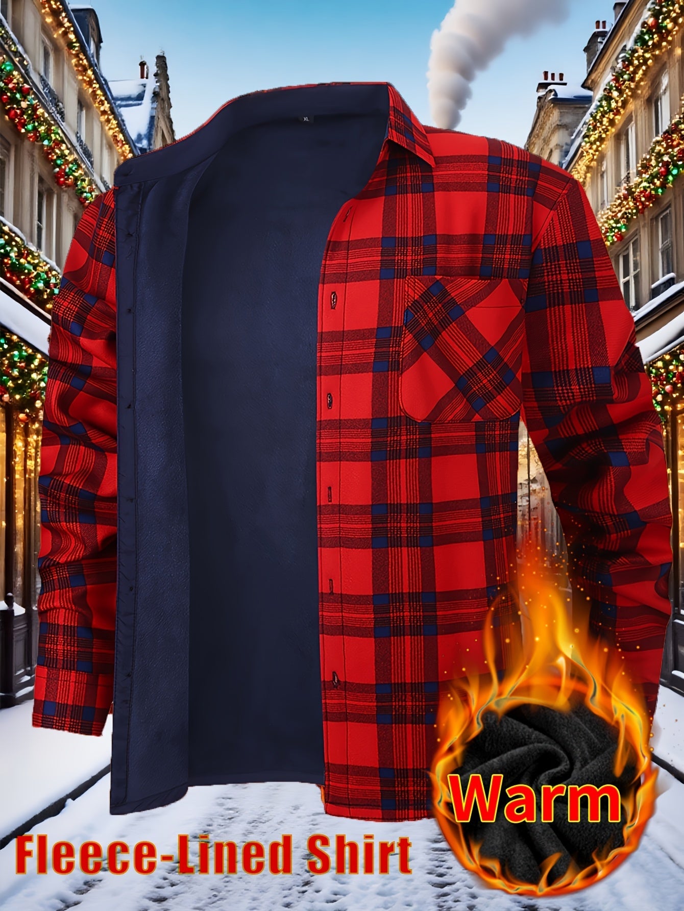 Men's Red Polyester Long-Sleeve Shirt - product view 7