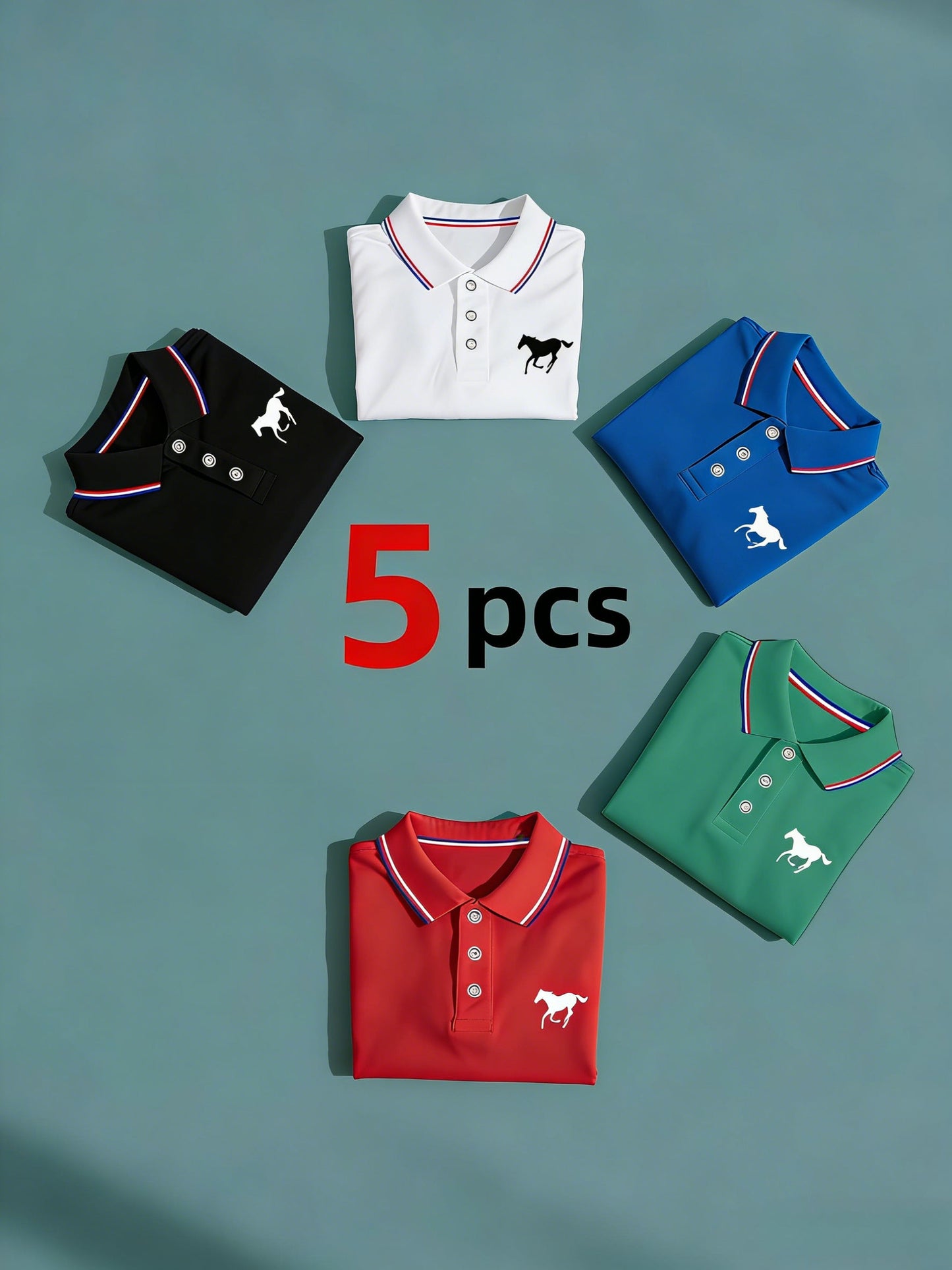 Men's Polo Shirt Set – 5 Pack Contrast Collar Golf Style