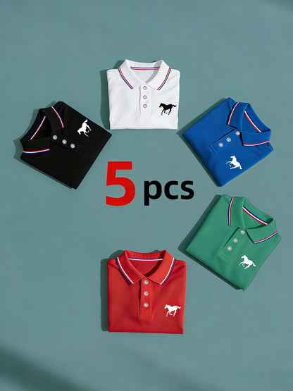 Men's Polo Shirt Set – 5 Pack Contrast Collar Golf Style