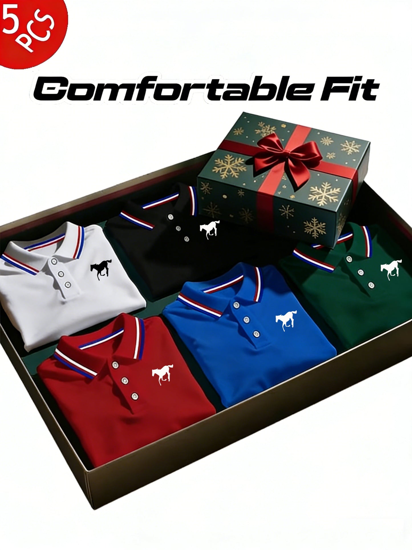 Men's Polo Shirt Set – 5 Pack Contrast Collar Golf Style