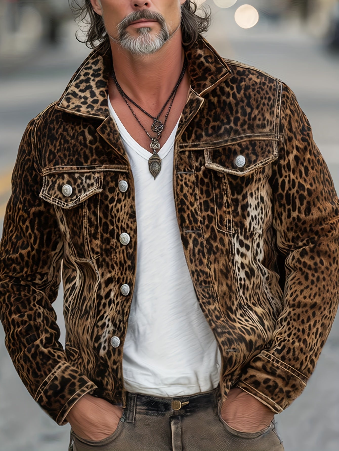 Men's Coffee Brown Denim Printed Oversized Denim Jacket - product view 6