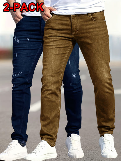 Men's Ripped Stretch Jeans 2-Pack - Streetwear Denim Set