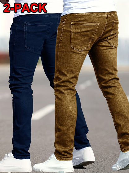 Men's Ripped Stretch Jeans 2-Pack - Streetwear Denim Set